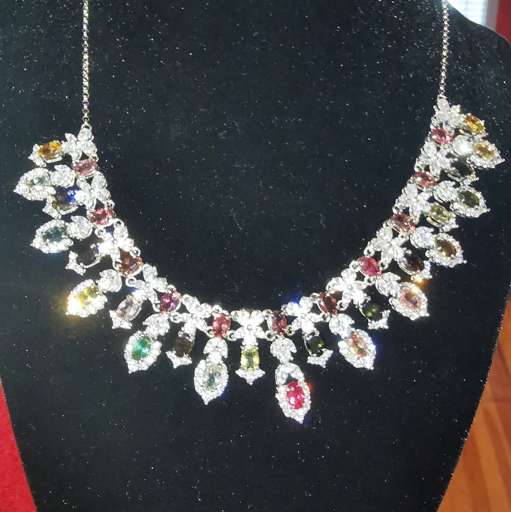 Multicolor tourmaline in S925 necklace